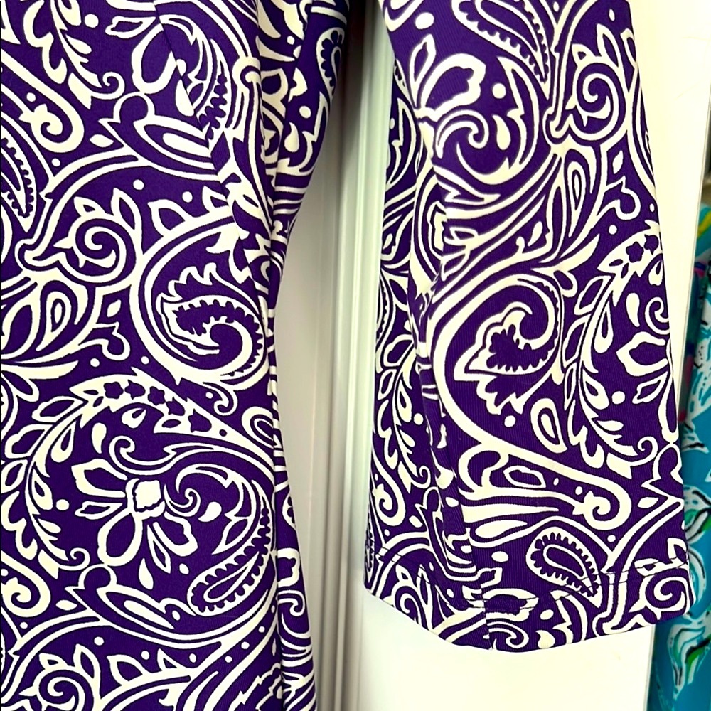 J. McLaughlin Purple Sheath Midi Dress 3/4 Sleeve - Picture 3 of 7